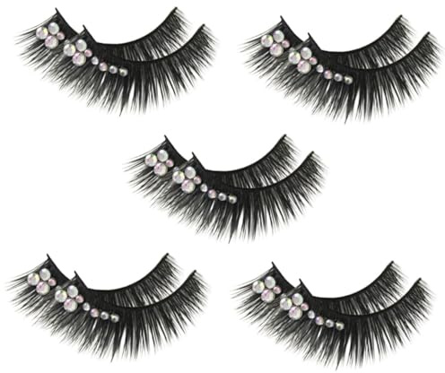 DECOMELODY 5 paires Faux Cils Décoratifs Longs avec Pierres Brillantes pour Maquillage Cils Artificiels Épais et Brillants pour Femmes Cosplay et Scène