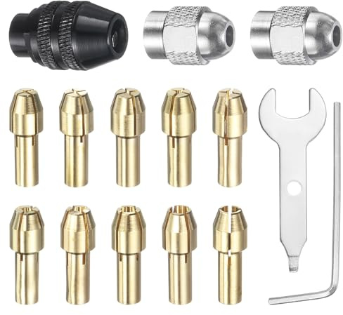 QUARKZMAN 15 Piezas Juego De Pinzas Portabrocas Para Taladro 0.5-3.2mm 485 | Mini Esmeriladora Eléctrica Cambio Rápido Herramienta De Taladro De Tuerca De Metal De Latón