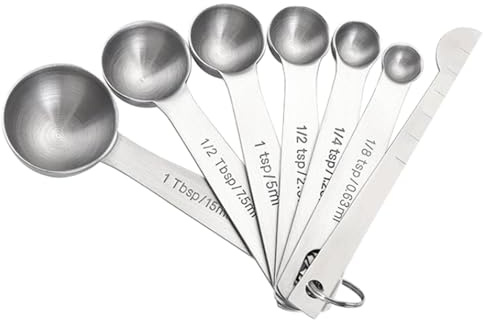 7PCS Measuring Spoons, Premium Heavy Duty Stainless Steel Measuring Spoons Cups Set, Small Tablespoon with Metric and UK Measurements, Set of 7 for Measuring Dry and Liquid Ingredients