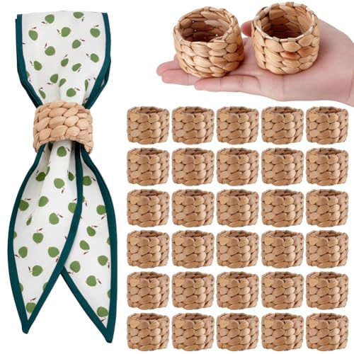 GOMAKERER 48 Stück Gewebte Serviettenringe, Rustikale Boho Serviettenhalter Napkin Rings Tischdekoration Im Landhausstil Aus Rattan Für Weihnachten Thanksgiving Hochzeiten, 50x35mm