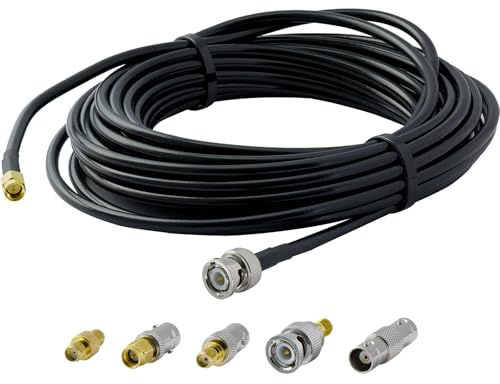 ACONRFTOL Cavo BNC a SMA RG58 10M Set Cavo SMA maschio a BNC maschio RG58 Cavo coassiale 10 metri con 5 pezzi Kit di adattatori SMA-maschile Cavo per radio, video, LAN, WiFi, GPS, antenna