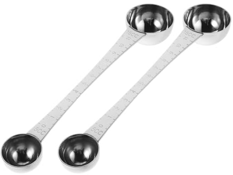 ULTECHNOVO Lot de 2 Cuillères Doseuses Doubles en Acier Inoxydable 5 Ccl-5 Ccl Manche Extra-Long Cuillères à Café et Poudre Graduations Précises pour Café en Grains Thé et Expresso