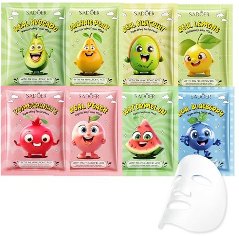 8 Pièces Masques en Feuille,Soin Coréen pour le Visage avec Ingrédients Naturels,Masque Visage Hydratant aux Extraits de Fruits et de Plantes,Appaisant,Cadeaux pour Femmes Adolescentes