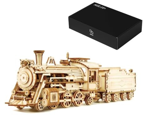 Rompecabezas de madera 3D locomotora de vapor sin pegamento para adultos, kit de construcción de madera creativo rompecabezas educativos creativos, decoración del hogar, regalo de cumpleaños, juego de