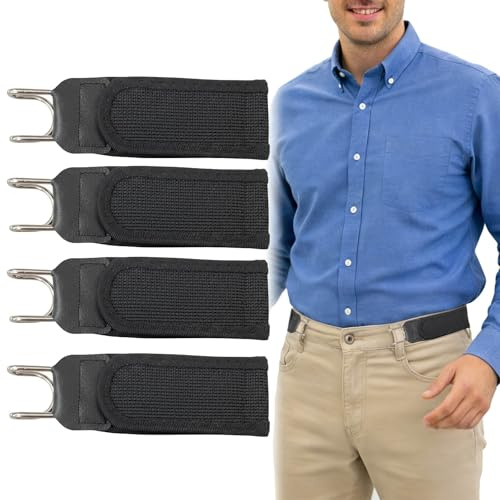 MKEOIEAU 4 pcs No Buckle Stretch Belts for Men, Metal Hook Buckless Elastic Waist Strap For Men Women, Adjustable Side Belt for Jeans Trousers (4, Black)