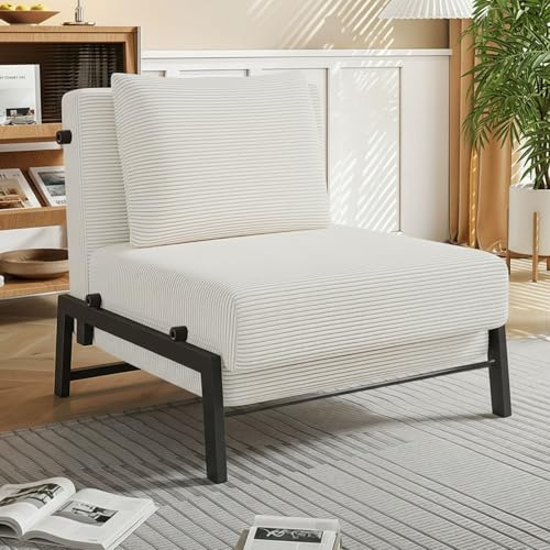 Generisch 2 in 1 Schlafsessel, Schlafsofa mit Bettfunktion, Umwandelbarer Schlafstuhl mit Kissen, Cordstoff, Metallrahmen, Bodensofa-Lounge für Wohnzimmer Schlafzimmer