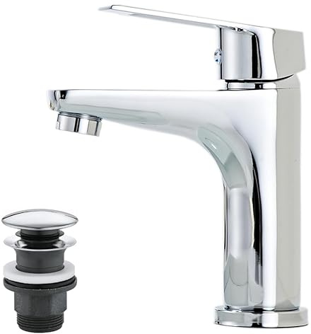 Wasserhahn Bad Chrom Waschtischarmatur Armatur Waschbecken Eckig Badezimmer Mischbatterie Waschbecken Edelstahl Einhebelmischer Badarmatur Mit Wassereinlassrohr für Garten Küche