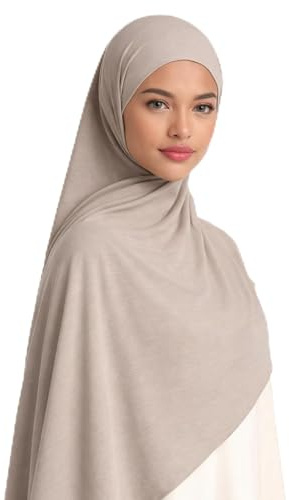 bhb 100% Baumwolle Cotton Jersey Hijab – Damen Kopftuch – Premium Qualität – 180x100 cm – Weich, Atmungsaktiv & Blickdicht (Stone Beige)