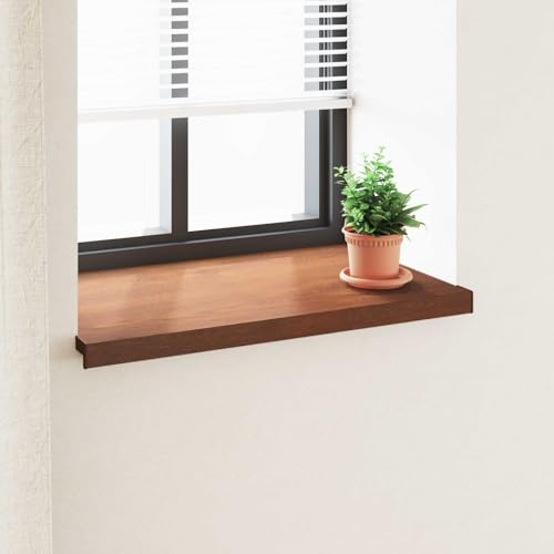 Soglia finestra moderna in PVC legno marrone 60x50x4,5 cm, davanzale interno esterno resistente all'acqua, facile da installare con adesivo, tagliabile in lunghezza, per piante