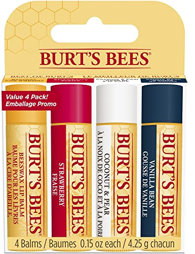 Burt's Bees Lip Balm Multipack, Lip Balm Set, Beeswax, Strawberry, Coconut & Pear, Vanilla Bean, Best of Burt's, 4x4.25g