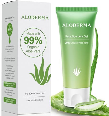 Aloderma 99% Organic Aloe Vera Gel For Face Made Within 12 Hours Of Harvest - Natural Hydrating Pure Aloe Vera For Soothing Skincare - Moisturizing Aloe Gel For Skin, Face, & Sensitive Skin, 4.02 Oz