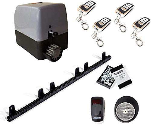 Kit completo profesional VDS motor puerta corredera residencial hasta 400kg de peso con 4 mandos alta seguridad, placa de control, fotocelula de espejo, 3 metros de cremallera de nylon con tornillos
