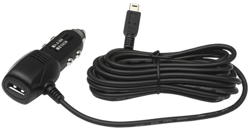 G64C Auto Ladegerät mit USB-A Buchse und Mini USB 5-Pin Anschluss – Universelles KFZ Netzteil für GPS, MP3, Kamera – 12V/24V Zigarettenanzünder Stromkabel, Mini USB Ladekabel