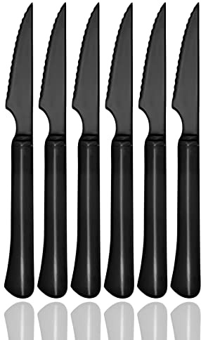 culterman black steak knives Ultra-Sharp Cutlery Set,Dinner Knives 6-Piece Stainless Steel kitchen Serrated Best chef Knife.