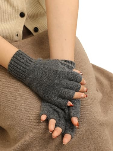 Prettystern guanti in Cashmere Lana mezze dita mezzi guanto senza dita Scaldapolsi Polsini Uomo invernali Cachemire Grigio Scuro