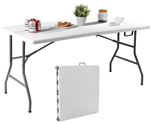 DREAMADE Klapptisch Camping, Campingtisch Gartentisch mit Traggriff, Falttisch für innen und Outdoor, Faltbarer Tisch für Garten Büro Flohmarkt Ausstellung, Weiß (5 Fuß)