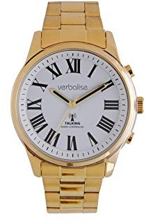 Verbalise Mens Gold Plated Radio Controlled Talking Watch with Easy-Open Z Clasp Bracelet Strap
