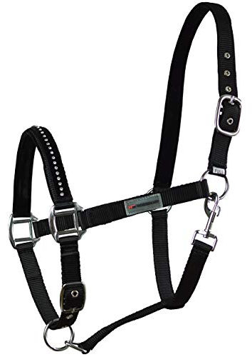 Horsenjoy Halfter Glitter Strass - Steine Pferdehafter Crystal Stallhalfter (Pony, schwarz)