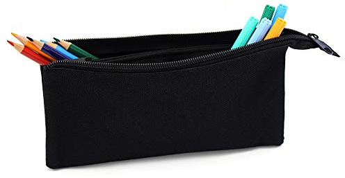 Fashion Stationery Black Triple Pocket Pencil Case Flat Zipper Pencil Pouch for Boys Girls Teenagers
