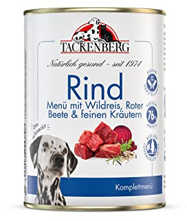 TACKENBERG 6 x 800 g (4,8 kg) Rind mit Wildreis, Roter Beete & feinen Kräutern Nassfutter Dose für Hunde - Hundefutter in Premiumqualität - natürlich getreidefrei