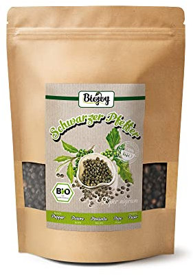 Biojoy Poivre noir en grain BIO (500 g), Graines de Poivre noir pour moulin (Piper nigrum)