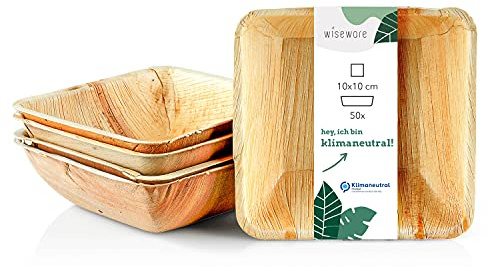 Wiseware Palmblatt Teller tief - 50 Stück tiefe Einwegteller quadratisch tief 10 x 10 cm - biologisch abbaubares Palmblattgeschirr - kompostierbares Partygeschirr - Bio Einweggeschirr (50, 10 x 10 cm)