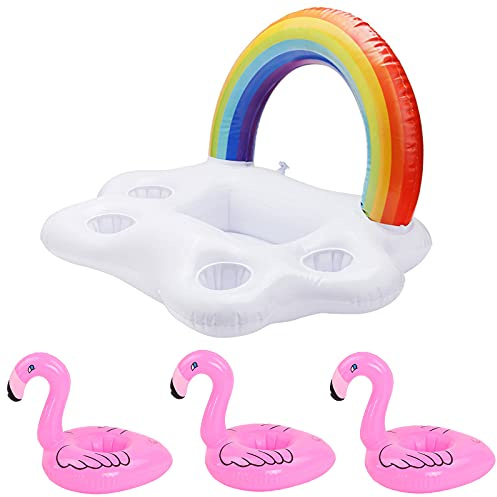 Eterspr Support Gonflable de Boisson, 1 Pièces Rainbow Support Gonflable de 3 Pièces Flamingo Support de Boisson Gonflable, pour Divertissements Aquatiques, Fêtes à Piscine et Décoration de Piscine