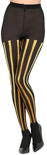 W WIDMANN MILANO Party Fashion - Steampunk Strumpfhose | Schwarze 50 DEN Strumpfhose mit goldenen Streifen für Karneval und Mottoparty