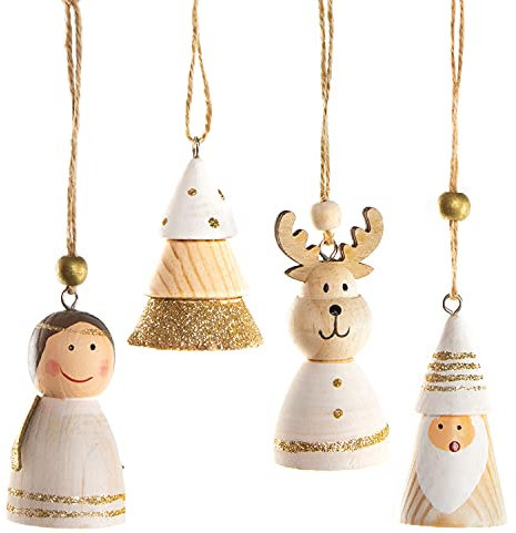 Logbuch-Verlag 4 Weihnachten Anhänger aus Holz weiß Gold Deko zum Aufhängen Anden Weihnachtsbaum 6,5 cm