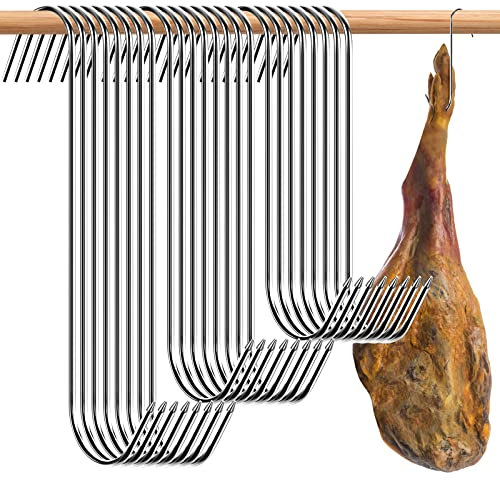 dafuhao 30 ganci per carne a forma di S, 13/15/18 cm, ganci da macellaio, resistenti in acciaio inox, per appendere la cucina, pancetta, prosciutto, arrosto, anatra, carne, barbecue, barbecue