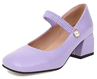 T8582 - Scarpe sintetiche alla moda, con tacco basso da 5 cm, casual, da donna, taglia grande, Lilla, 38 EU