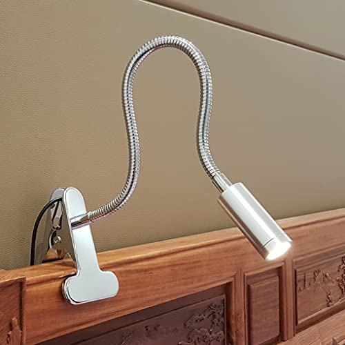 SXYSXYSXY LED-Leselampe Klemmleuchte 1W Schwanenhals Flexibles Klemmlicht Weißes Licht 6000K USB Klemmlampe für Schlafzimmer Augenpflege Schreibtischlampe Büro Tischlampe Für Buch Bett,Silber