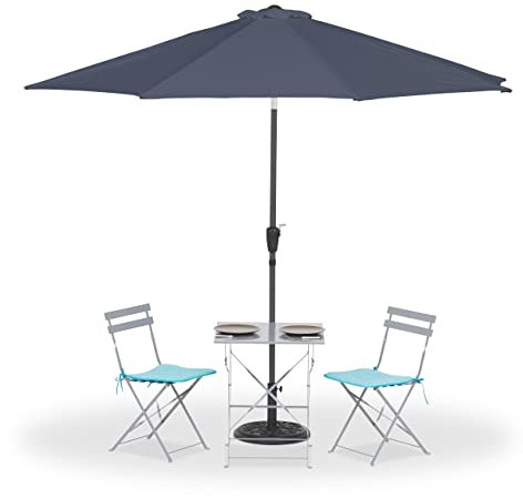 Relaxdays Ombrellone da Giardino e Terrazza Rotondo, 300 cm, Inclinabile con Manovella e Fodera Protettiva, Antracite, Poliestere, H x D: 250 x 300 cm