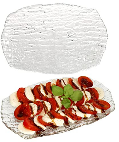 Van Well Set di 2 piatti da portata in vetro, rettangolari, lunghezza 25,5 x 17 cm, con struttura e rilievo, per sushi, torte e cupcake, pesce e carne, piatto per formaggio e salsicce, vassoio