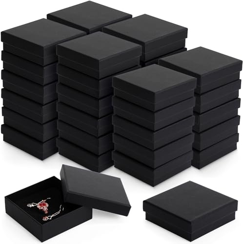 Batiyeer 36 Pcs Cardboard Jewelry Gift Boxes Jewelry Boxes Packaging Small Earring Gift Box with Lids for Necklace Ring(Black,3.2 x 2 x 1 Inch)