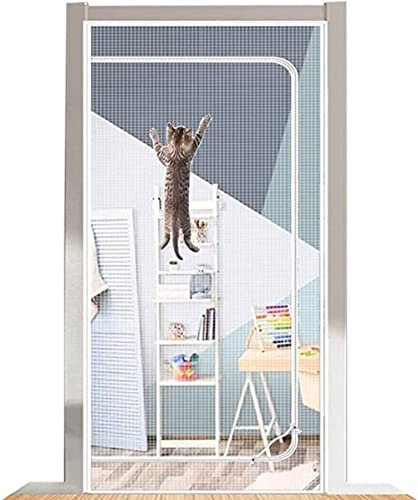 Haustier-Türabschirmung, Netz, Türvorhang, Netz, Vorhang, Tür Mit Reißverschluss, Verdickte, Katzenresistente Netz-Tür For Wohnzimmer, Schlafzimmer, Hund, Katze, Kratzfester Bildschirm ( Color : White