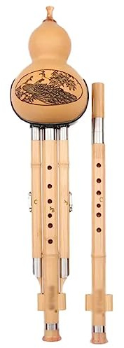 Kürbis-Musikinstrument Doppelte C-Klappe + B-Kürbisflöte Erwachsener Student Spielt Kürbis Mit Scheide (Color : Wood_C-key+B-Flat)
