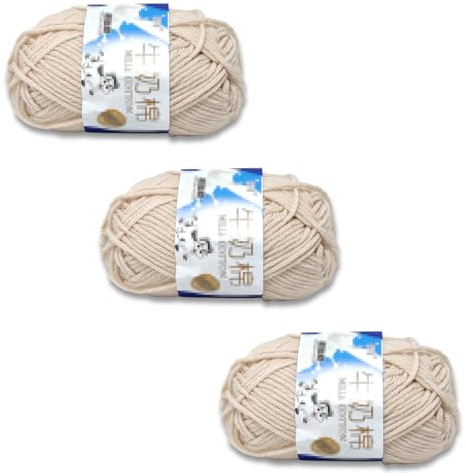 3Roll White Milk Knitting Cotton Yarn Smooth Soft DIY Hand Knitting Craft Crochet Thread for Shawl Sweaters Hats Scarves(98Yard/Roll