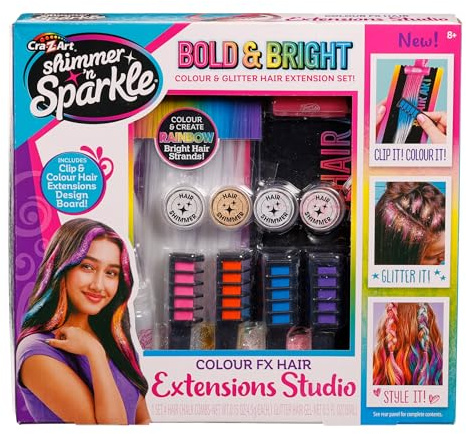 Shimmer N Sparkle Color Fx Extensions de cheveux à clipser, lavables pour enfants avec craie, peignes, pierres précieuses et gel pailleté