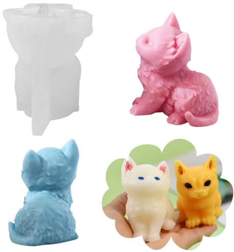 HyzaPhix Moule Silicone Chat, Moules à Bougies, Moulle Résine pour Chaton, Moulage époxy Animal 3D Cat Mold pour Fabrication de Fondant Bonbons Chocolat Gâteaux, Artisanat D'art (Chat)