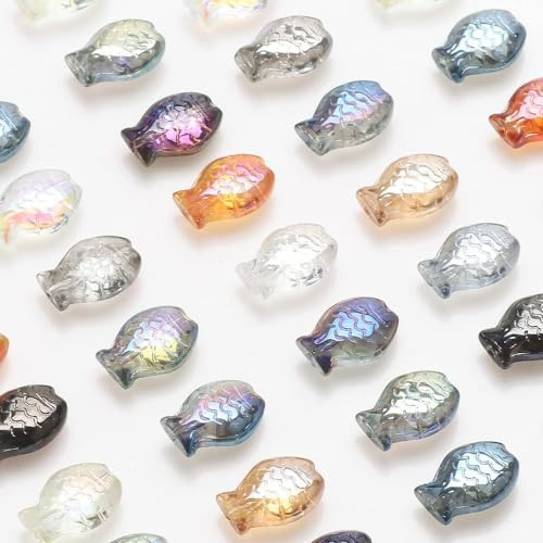 90 Stück Fisch Glasperlen Zum Auffädeln, 14mm Glas Perlen Glitzerperlen für Armbänder für Basteln Schmuckherstellung, DIY Halskette, Ohrringe, Dekor (Fisch)