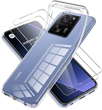 Vauki Funda para Xiaomi 13T/Xiaomi 13T Pro 5G Transparente con 2 Cristal Templado,Carcasa Silicona TPU Suave Ultra Fina TPU Anti- Arañazos Antigolpes Cover para Xiaomi 13T Pro 5G 6.67