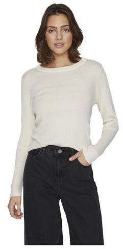 Vila Viabella Rib L/S - Noos - Camiseta de Punto, Egret, L
