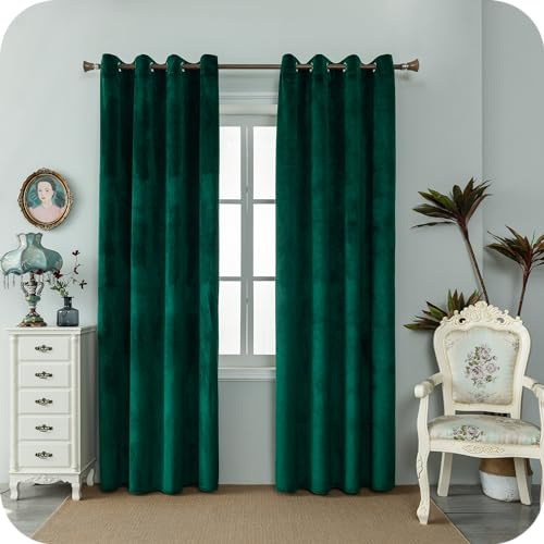 GIRASOLE HOME Coppia Tende Adelaide Morbide Oscuranti Termiche in Velluto 2 Pannelli da 140x220cm con Occhielli, Verde