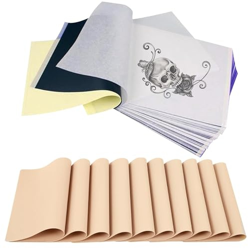 Emalla Kunsthaut Tattoo mit Transferpapier Set 35pcs | 15 Stück Tattoo Übungshaut und 20 Stück Stencil Papier Set for Anfänger und Künstler