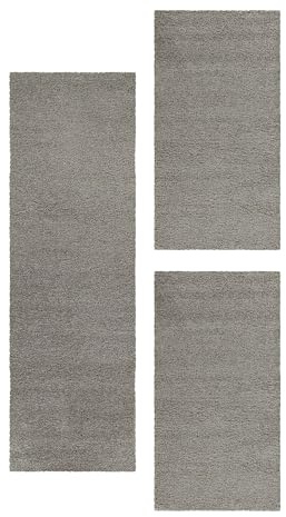Carpetsale24 Bettumrandung Schlafzimmer 3 teilig Shaggy Hochflor Teppich Natur Bettvorleger Schlafzimmer Bettset: 2 St. 60x110 cm | 1 St. 80x150 cm - Teppich Läufer Set Einfarbig Design