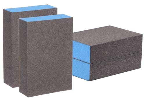 HARFINGTON 4pcs Sanding Sponge Blocks #220 (800-1000 Grits) Wet/Dry Hand Sanding Sponges, 100x70x25mm Foam Sanding Block Pad for Polishing Kitchen Metal Wood Drywall Furniture, Brown&Blue