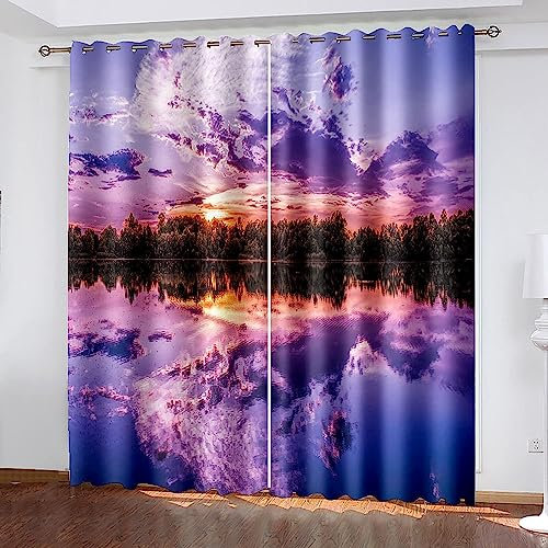 Schattierung Vorhänge 2Er Set 3D Lila Himmel Sonnenuntergang Landschaft Druck Isolierung Schalldichte Kinder Gardinen Blickdicht Mit Ösen Vorhang Fenster Für Wohnzimmer Schlafzimmer Balkon -2K9Z7Z3R0A