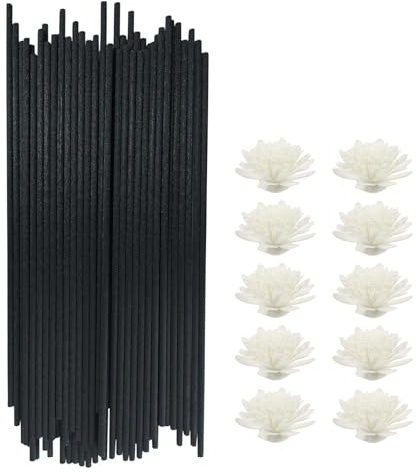 Bastoncini per Diffusore,50 Pcs Ricariche per Diffusore Ambiente Diffusore Ambiente Bastoncini Ricarica Diffusore Bastoncini con 10 Fiori,Diffusori di Bastoni per Spa Camera Casa Ufficio(25cm*3mm)