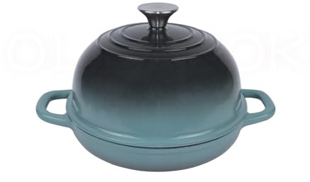 OLLAKOK Horno holandés para hornear pan, olla holandesa de hierro fundido esmaltado con tapa, horno de pan para hornear pan de masa madre, sartén de pan de hierro fundido, 5 cuartos de galón, cian